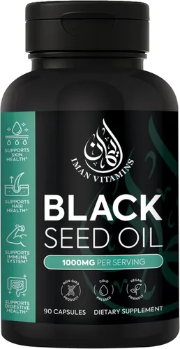 Cápsulas de aceite de semilla negra natural Halal de 1000 mg prensadas en frío, veganas, cápsulas de Nigella Sativa sin OMG, píldoras sin gluten, 90