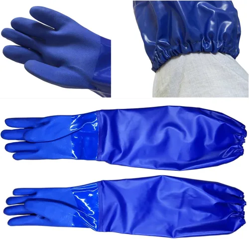 Miniatura 2 de Guantes largos de goma resistentes al agua con forro de algodón, guantes resistentes a productos químicos, longitud del codo, talla L