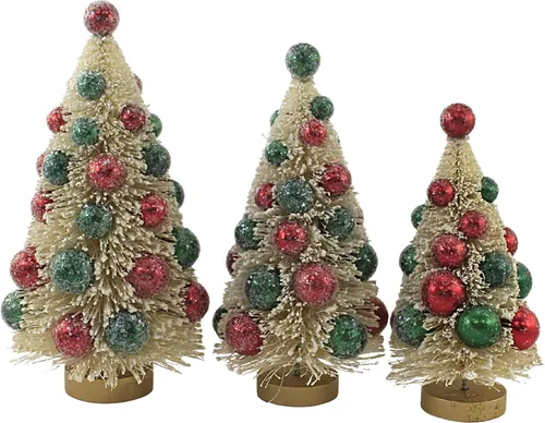 Miniatura 2 de Bethany Lowe Designs LC0692 - Árbol de cepillo para botella blanca con cuentas rojas y verdes S/3