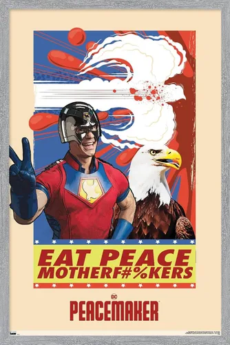 Miniatura 16 de DC Comics TV Peacemaker - Póster de pared Eat Peace, 22.4 pulgadas de largo x 14.7 pulgadas de ancho, versión enmarcada de madera de granero