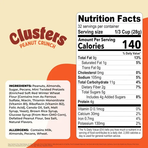 Miniatura 2 de Nature’s Garden Clusters de maní crujiente, bolsa de 32oz – Grandes bocados de mezcla de frutos secos y pretzel con almendras, nueces pecanas