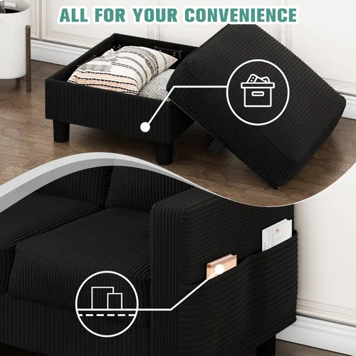 Miniatura 4 de SUNLEI Sofá Seccional Convertible para Espacios Pequeños, Sofá Modular en Forma de L con Otomana de Almacenamiento Extraíble, Sofás Pequeños