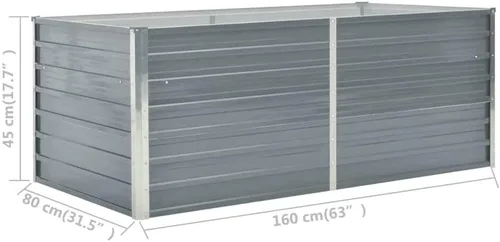 Miniatura 6 de Jardín al aire libre, cama elevada de acero galvanizado, caja de metal para jardín, para flores, verduras, frutas, hierbas, gris, 63 x 31.5 x 17.7