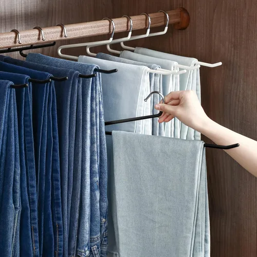Miniatura 4 de SHIMOYAMA Perchas para pantalones de extremo abierto, paquete de 5, perchas para pantalones de una sola barra, colgador semiabierto para pantalones