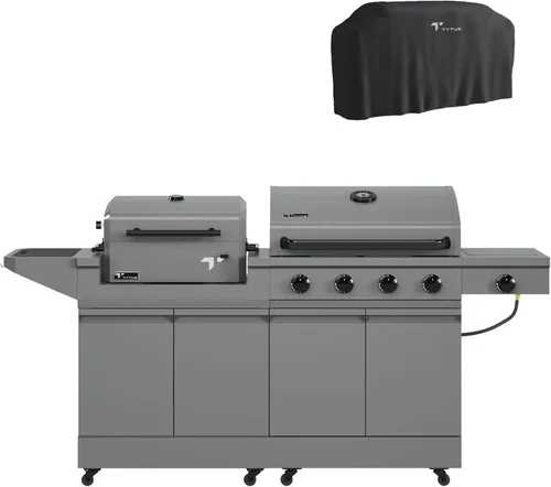 Miniatura 31 de Tytus Anaheim 4-Burner Gas Grill with Prep Cart and Charcoal Grill + Cover, Light, Griddle Insert - Modular Outdoor Kitchen, Quick Assembly, Outdoor