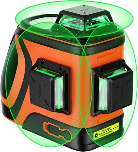 DOVOH Nivel láser de alta visibilidad al aire libre: Nivel láser 3D de alta resistencia 360 autonivelante hasta 197 pies de largo alcance para