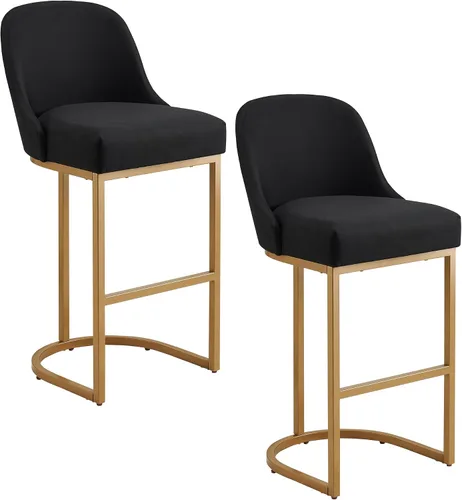 Miniatura 12 de Leick Home 10133PW/OL Taburete de bar con base de metal, juego de 2, para encimeras de cocina elevadas, mesas altas y bares, asiento moderno de lino
