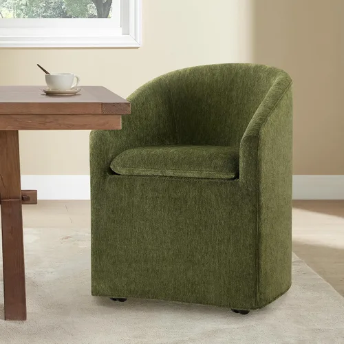Miniatura 15 de KISLOT Sillas de comedor tapizadas con ruedas, funda lavable, sillas de comedor modernas con respaldo de barril y reposabrazos dobles para cocina