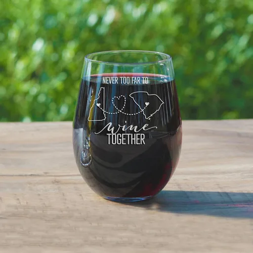 Miniatura 2 de Never Too Far To Wine Together - Copa de vino personalizable de 15 onzas sin tallo para regalos de amistad a larga distancia, regalos personalizados