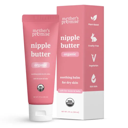 Manteca de pezón orgánica para madres lactantes | Crema de pezón sin lanolina, segura para madres y bebés lactantes | No es necesario lavar el