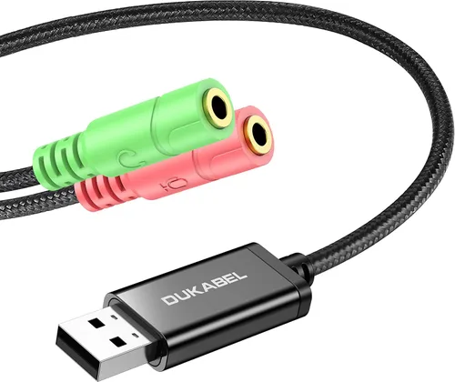 DuKabel - Adaptador de audio USB largo a conector de 0.138 in, adaptador AUX TRS para chip integrado tarjeta de sonido USB para auriculares con