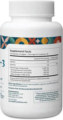 Miniatura 3 de Pattern Wellness Omega 3 cápsulas blandas – Fórmula de aceite de pescado puro – Ayuda a mantener la salud del cerebro, corazón y articulaciones