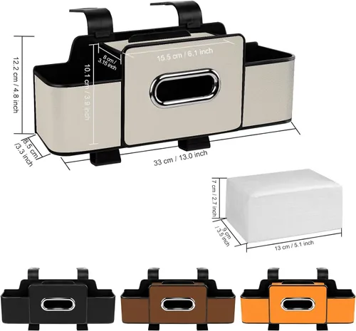 Miniatura 2 de Organizador de asiento trasero de automóvil con pañuelos, caja de pañuelos para el respaldo del asiento del automóvil y gancho de almacenamiento