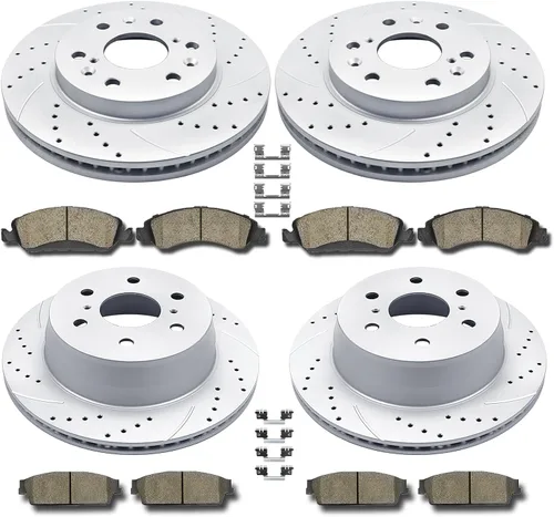 Miniatura 7 de Acinoparts Kit de frenos delanteros y traseros, rotores de freno perforados y ranurados, pastillas de freno de cerámica adecuadas para Cadillac