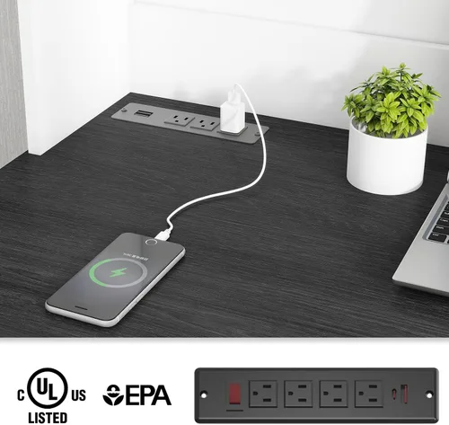 Miniatura 4 de Vabches Farmhouse - Escritorio ejecutivo de 47 pulgadas, escritorio para computadora con 2 cajones, armario de almacenamiento y luz LED, cubo