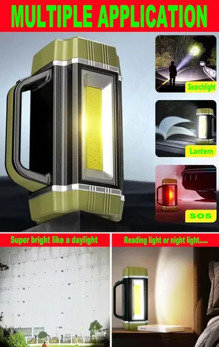Miniatura 7 de Foco LED solar recargable, súper brillante 13000 lúmenes, reflector LED de mano, linterna de campamento multifunción, 6 modos de luz, IPX4 Negro