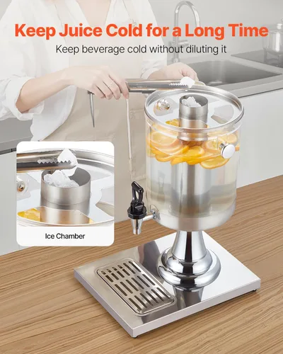 Miniatura 3 de VEVOR Dispensador de bebidas, dispensador de bebidas de 2.1 galones para fiestas, dispensadores de jugo de acero inoxidable + plástico con bandeja
