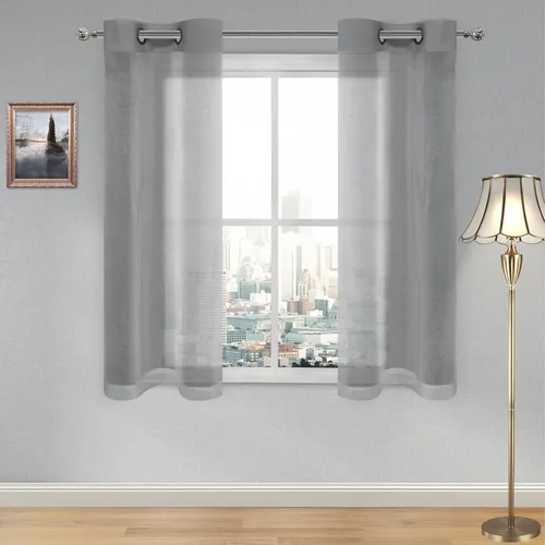 Miniatura 152 de DWCN Cortinas traslúcidas color verde frijol para sala de estar y dormitorio - Cortinas voile con aspecto de lino sintético con ojales en la parte