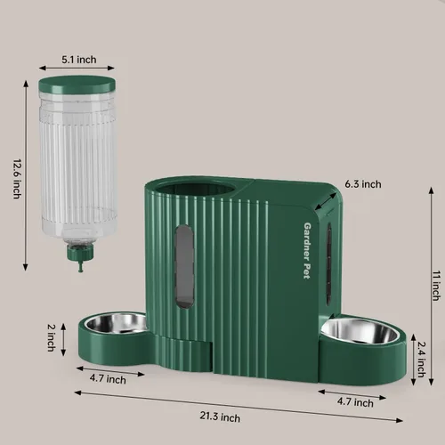Miniatura 8 de Gardner Pet - Comedero automático para gatos por gravedad y dispensador de agua de acero inoxidable, juego dos en uno de gran capacidad para Verde