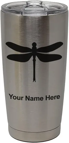 Miniatura 29 de LaserGram Vaso aislado al vacío de 20 onzas, libélula, grabado personalizado incluido (negro)