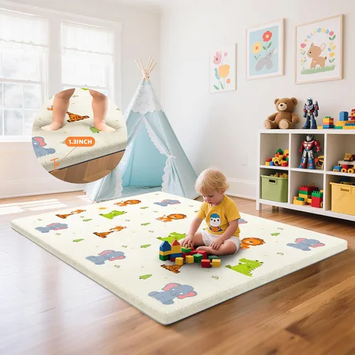 Miniatura 11 de Omzer Alfombra de Juego para Bebé para Piso: Espuma Suave y Segura de 3.3 cm de Grosor con Cobertura de Algodón Lavable a Máquina para Tiempo