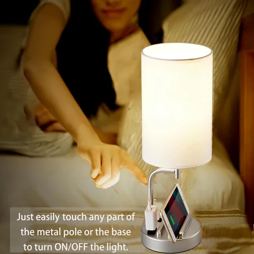 Miniatura 4 de Dreamholder - Lámpara de mesa con control táctil USB, lámpara de noche mejorada de 3 vías regulables con puertos de carga USB C y A y tomacorriente