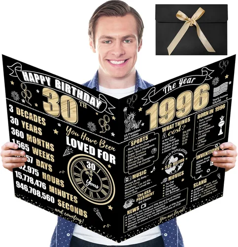 Miniatura 10 de Turypaty Tarjeta de 10 cumpleaños grande con sobre para niños y niñas, libro de firmas de invitados gigante de feliz 10 cumpleaños en negro y oro