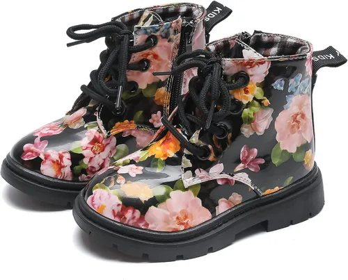 Miniatura 2 de Komfyea - Botas para niños con diseño de estampado de flores, con agujetas (Niños pequeños)
