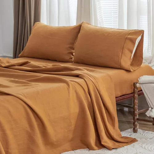 Miniatura 21 de Simple&Opulence - Juego de sábanas de lino 100 % lavado, tamaño Queen, lino natural francés, 4 piezas, transpirables, ultrasuaves; ropa de cama