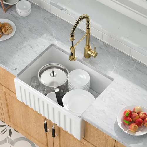 Miniatura 3 de Mocoloo Fregadero de cocina blanco de 24 x 18 pulgadas, fregadero de cocina blanco de montaje inferior reversible, delantal plano frontal, arcilla