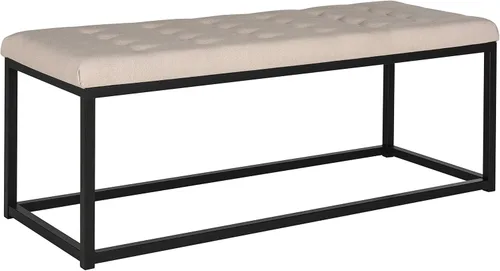 SAFAVIEH Home Collection - Reynolds - Banco de acento tapizado copetudo color beige, banco de marco abierto estilo Parsons moderno para dormitorio,