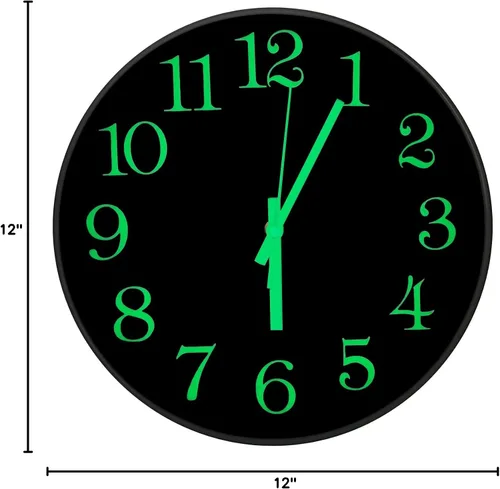 Miniatura 8 de JoFomp Reloj que Brilla en la Oscuridad, 12" Reloj de Pared Luminoso Silencioso Sin Tic-Tac, Funciona con Pilas, Reloj de Cuarzo Moderno, Fácil