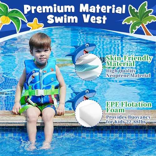 Miniatura 2 de Chaleco de natación para niños, flotadores para niños pequeños con correa de seguridad ajustable, ayudas de natación, flotador infantil, traje