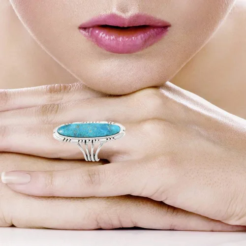 Miniatura 3 de Anillo de Plata de Ley con Turquesa Genuina y Piedras Preciosas (SELECCIONAR color)