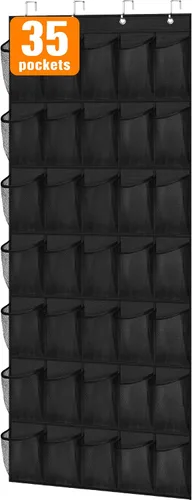 Miniatura 8 de MISSLO Organizador de zapatos colgante con 28 bolsillos grandes para colgar sobre la puerta, zapatero para puerta de armario, soporte de zapatos