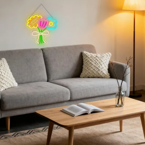 Miniatura 5 de Letrero de Neón de 3 Flores, Luces LED de Neón de Flores, Blanco Frío Cálido Amarillo, Acrílico de Montaje en Pared LED Bohemio Señalización