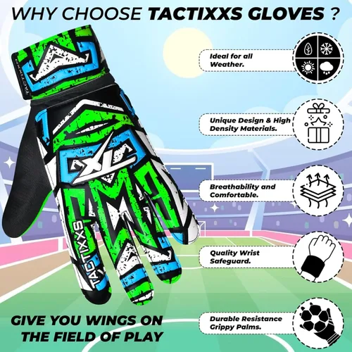 Miniatura 4 de Guantes de portero de fútbol para niños y jóvenes, guantes de portero de fútbol Funky antideslizantes con palma de látex de 0.16 in con agarres Verde