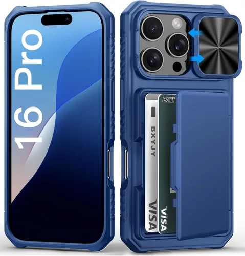 Miniatura 29 de BXYJY Funda tipo cartera para iPhone 15 Pro con tarjetero (4-5 tarjetas) y cubierta deslizante para cámara y soporte, protección contra caídas