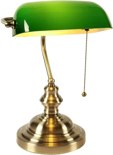 Lámpara de escritorio de banqueros de vidrio con interruptor de cadena de tracción Enchufe en accesorio (verde)