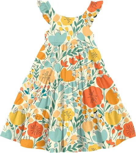 Miniatura 28 de Vieille Vestido de verano para niñas pequeñas, con volantes, sin mangas, casual, vestido de playa, escalonado, vestido de princesa para 2-8 años