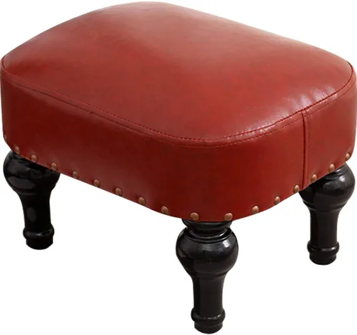 Miniatura 8 de Reposapiés tapizado vintage de cuero marrón - taburete de madera de goma del sofá del pie