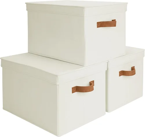 Miniatura 11 de StorageWorks Contenedores de almacenamiento de tela con tapas, contenedores de almacenamiento decorativos con asas de poliuretano, cestas