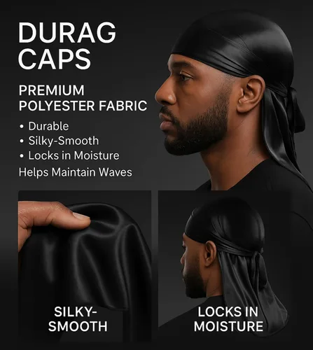 Miniatura 10 de Premium Durag Pack for Men, Silky Doo Rag for 360 540 720 Waves