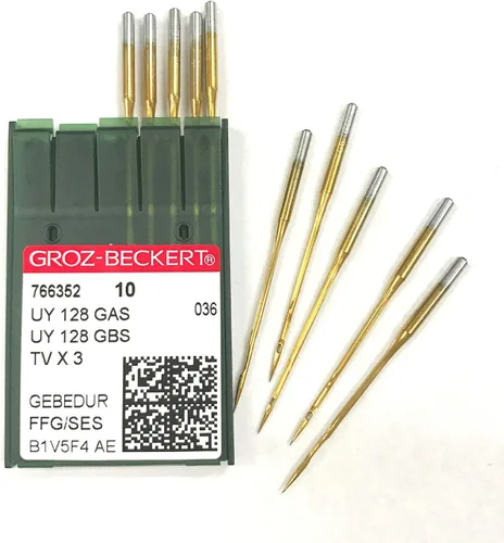 Groz-Beckert UYX128GAS TVX3 Titanium FFG/SES - Agujas de punta esférica (tamaño cantante 12 (tamaño métrico 80))