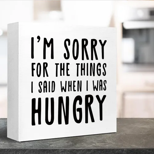 Miniatura 4 de LVQHI Letrero rústico con texto en inglés "I Sorry for the Things I Said When I Was Hungry", divertidos letreros de madera de cocina, caja de madera