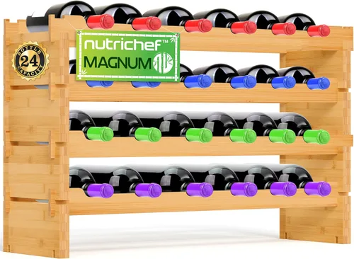 NutriChef Magnum Estante de vino modular apilable para 24 botellas de gran tamaño, aparador mejorado de 1 pulgada de grosor, varillas de estante de