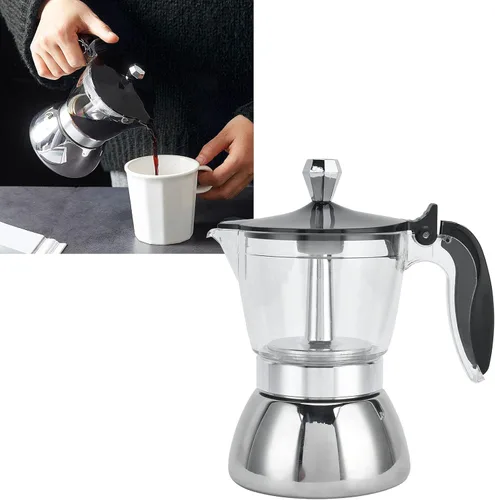 Miniatura 8 de Qiilu Cafetera de acero inoxidable para 4 tazas, para estufa, cafetera, suministros de cocina