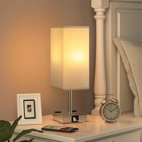 Miniatura 5 de Lámpara de mesa de noche táctil, con pantalla, puertos de carga USB C+A y salidas de CA duales, para dormitorio, sala de estar, oficina