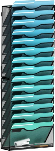 Miniatura 20 de Gawerk Organizador de archivos colgante de 6 niveles, soporte de malla para archivos de pared, estante para carpetas de papel con bandeja plana Negro