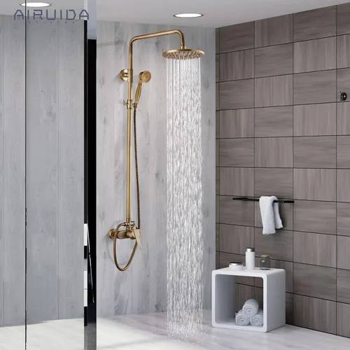 Miniatura 2 de Airuida Sistema de ducha expuesto, cabezal de ducha de lluvia de 8 pulgadas con rociador de mano, juego de grifo de ducha de montaje en pared de una